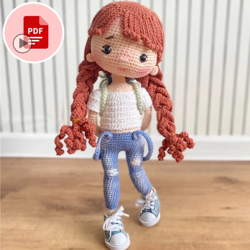 Lalka Rudzinka - lalka na stelażu - szydełkowy wzór - PDF po polsku i angielsku