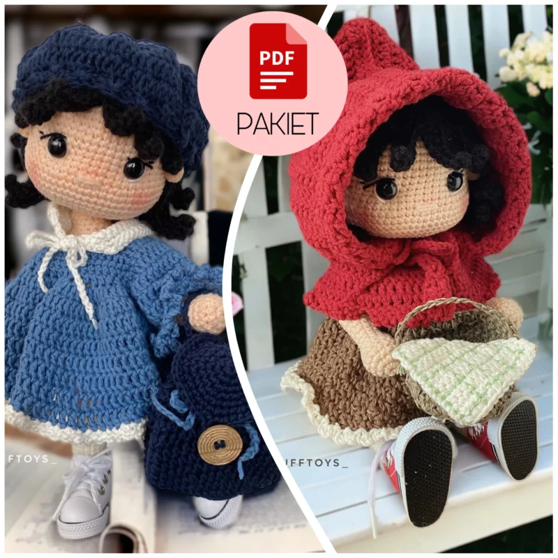 Czerwony Kapturek - lalka na stelażu + strój szkolny - szydełkowy wzór - PDF po polsku i angielsku