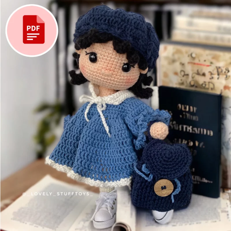 Szkolna dziewczynka - lalka na stelażu - szydełkowy wzór - PDF po polsku i angielsku
