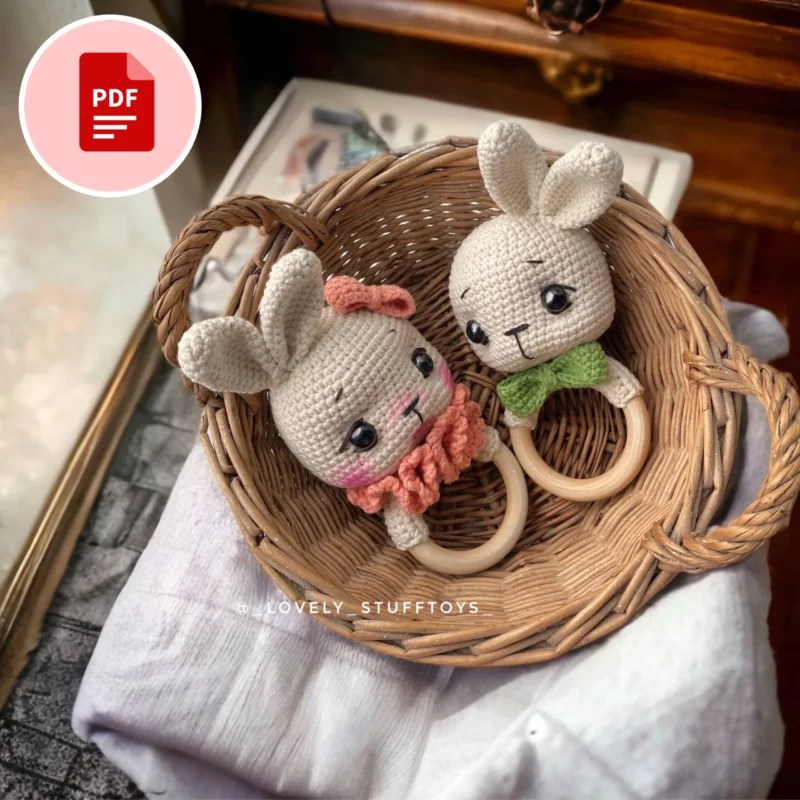 Króliczek grzechotka - szydełkowy wzór - PDF po polsku i angielsku