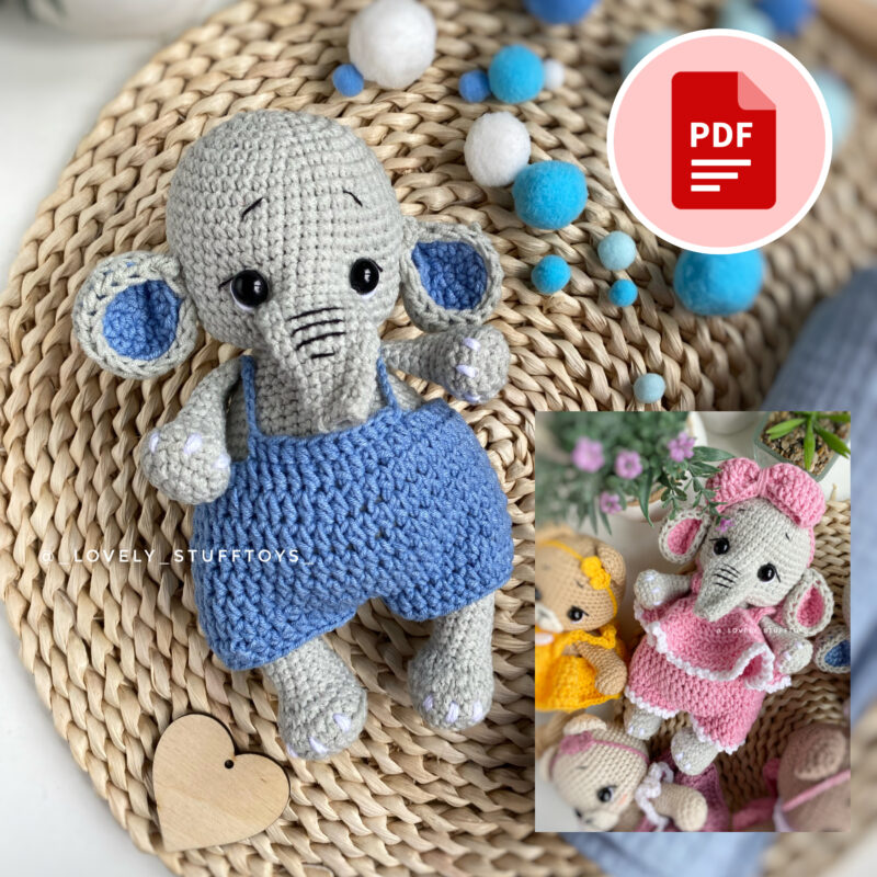 Słonik Chloe i Maloy “Maluszki”– szydełkowy wzór – PDF po polsku i angielsku