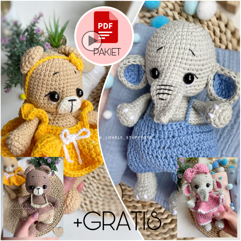Słonik i Miś “Maluszki” – szydełkowy wzór – PDF po polsku i angielsku