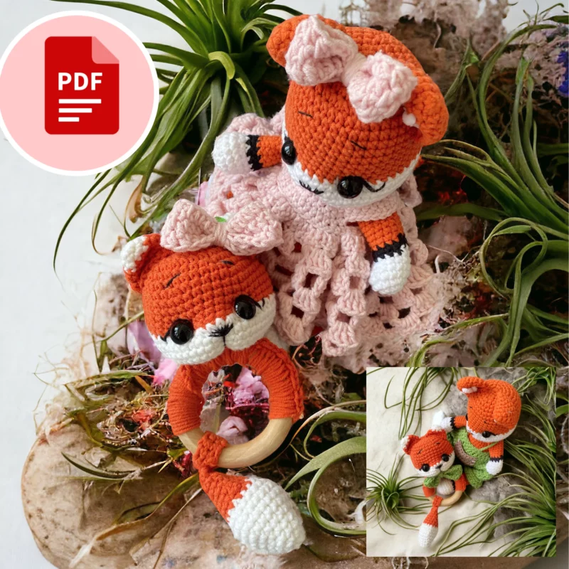 Pakiet: Maskotka i grzechotka Lisek “Maluszki” – szydełkowy wzór – PDF po polsku i angielsku